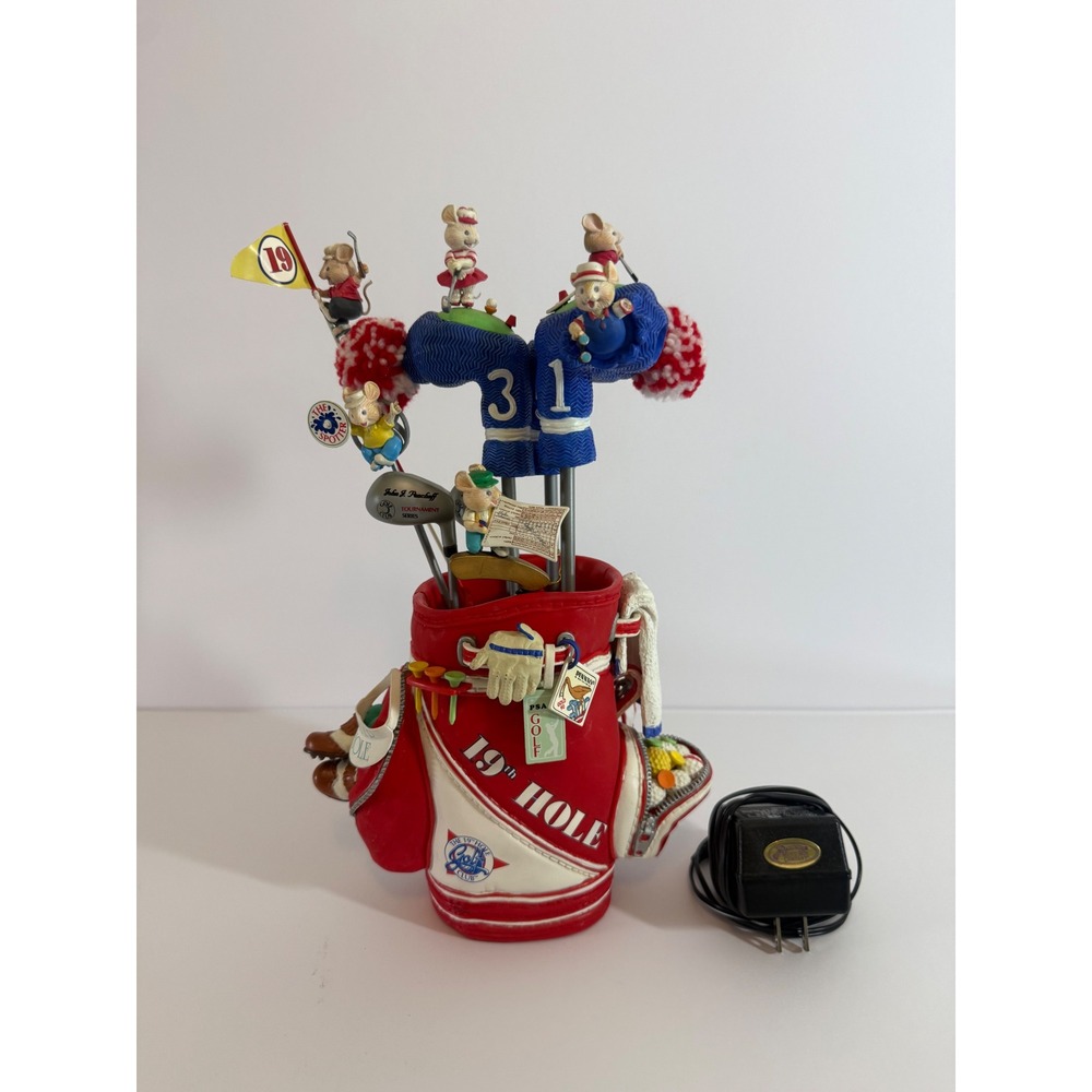 Enesco Small World of Music 19th Hole Golf Bag Animated Musical Mice 1991